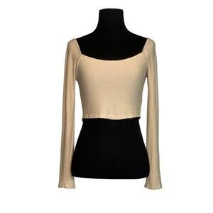 Molly Green beige long sleeves fitted crop top size Small